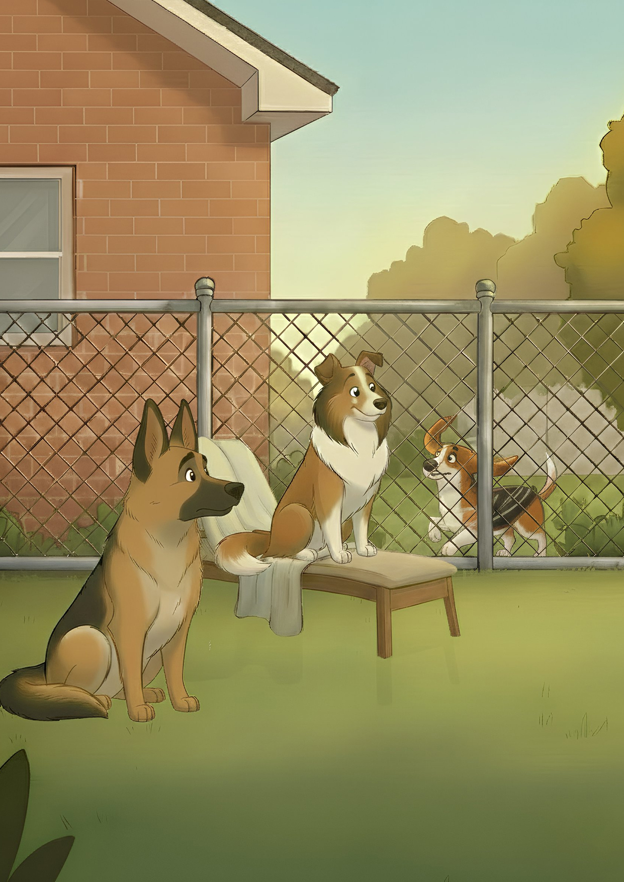 Dogs in fenced yard