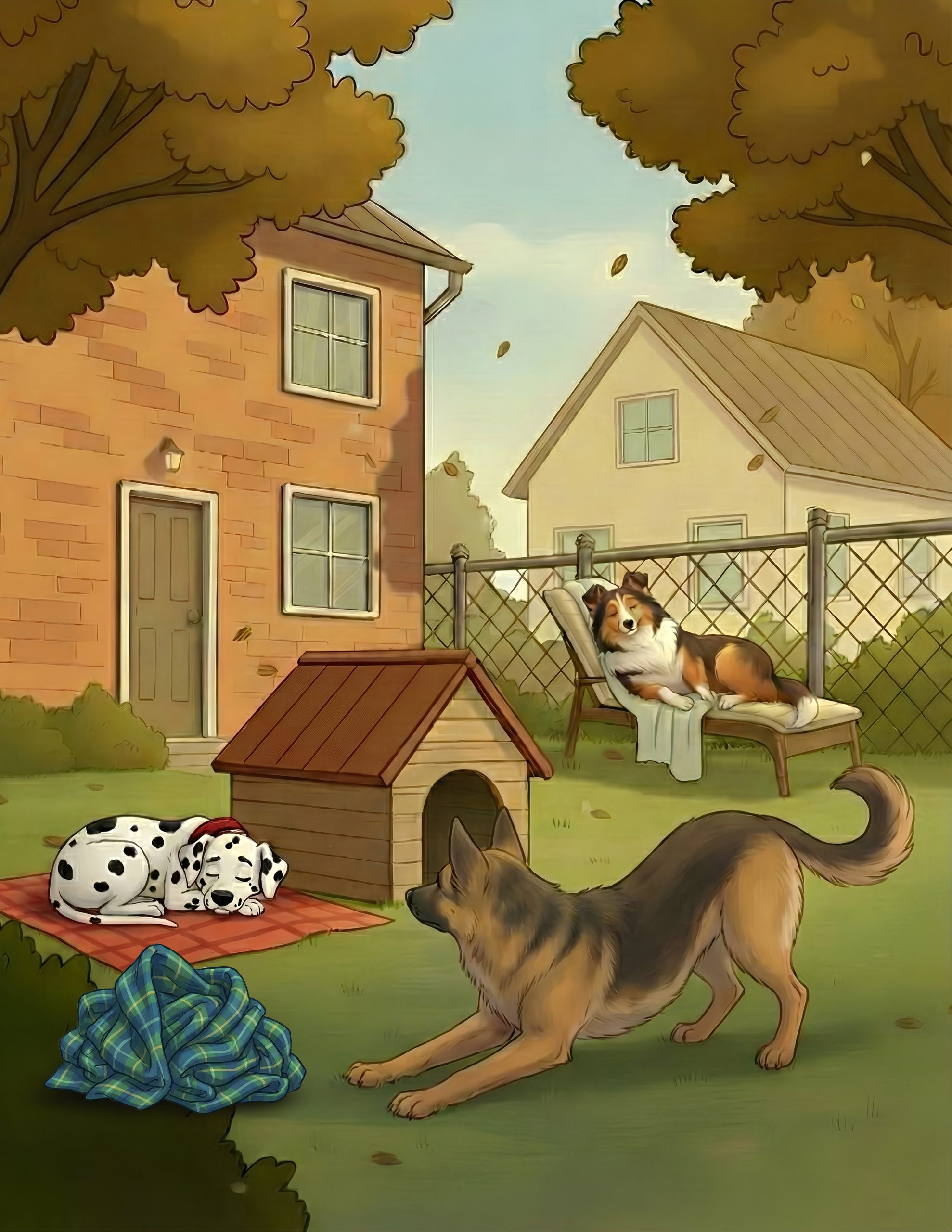 Dog in sunny courtyard