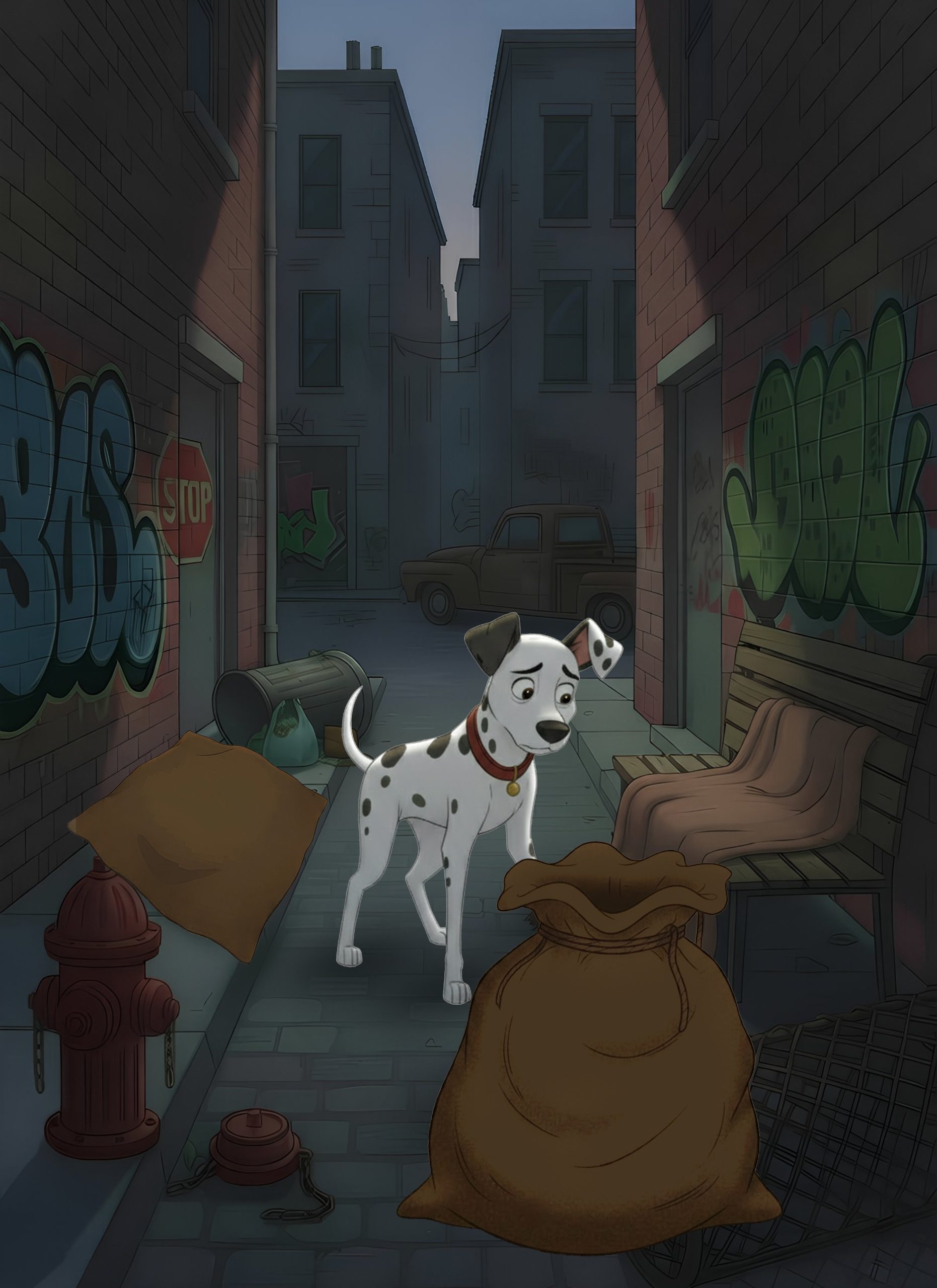 Dog in dark alley